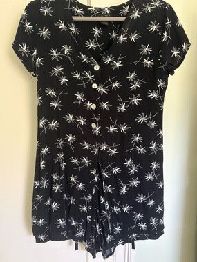 Vintage Black Floral Button-Front Romper